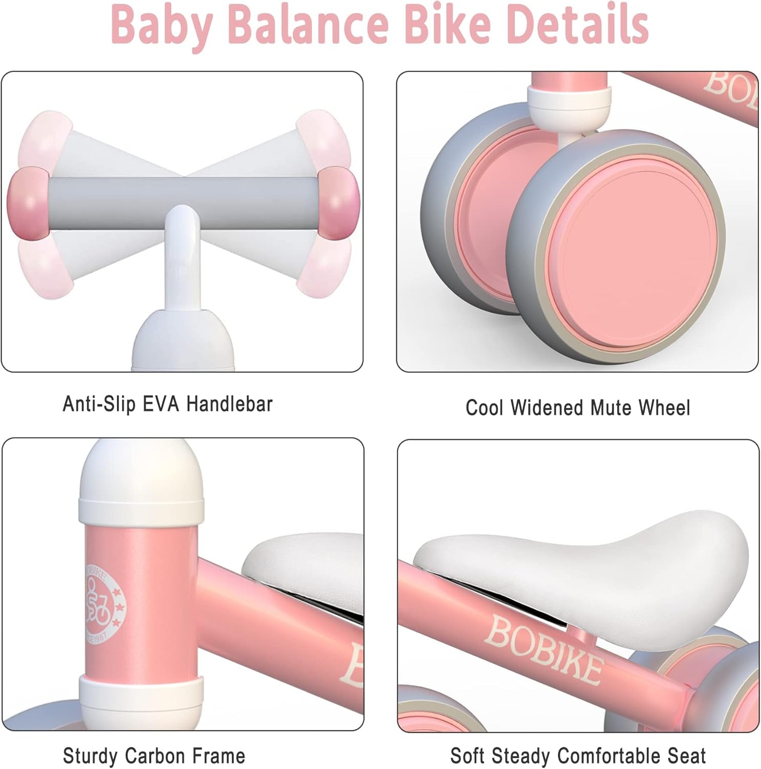 Baby Balance Bike Toys for 12-36 Months Kids Toy Boy Girls Gifts Toddler Best First Birthday Gift Children Walker No Pedal Infant 4 Wheels Bicycle (Pink)