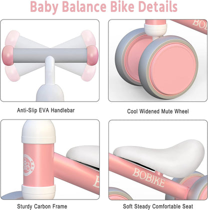 Baby Balance Bike Toys for 12-36 Months Kids Toy Boy Girls Gifts Toddler Best First Birthday Gift Children Walker No Pedal Infant 4 Wheels Bicycle (Pink)