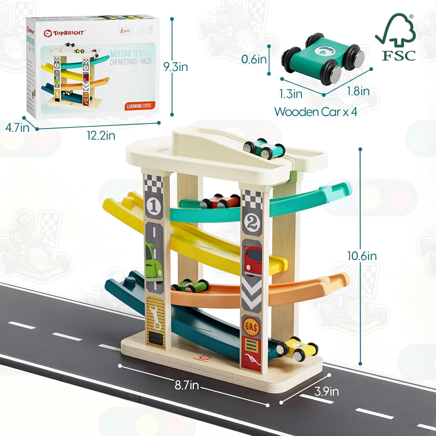 Toddler Toys for 2 Year Old Boy, Wooden Car Ramp Race Track Set, Car Toys for Toddlers 1-3 with Cars and a Garage, Montessori Toys for 12 Year Old Boy Girl,Birthday Gift for Age 18+ Month
