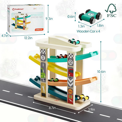 Toddler Toys for 2 Year Old Boy, Wooden Car Ramp Race Track Set, Car Toys for Toddlers 1-3 with Cars and a Garage, Montessori Toys for 12 Year Old Boy Girl,Birthday Gift for Age 18+ Month
