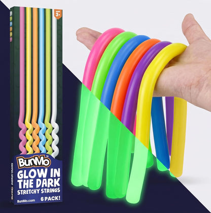 Sensory Toys Stretchy Strings for Toddlers 3+ - Stimulating & Addictive Fidget Toys for Kids - Hours of Fun for Kids - Non-Mouthable Toy 3+ - Glow 6 Pack