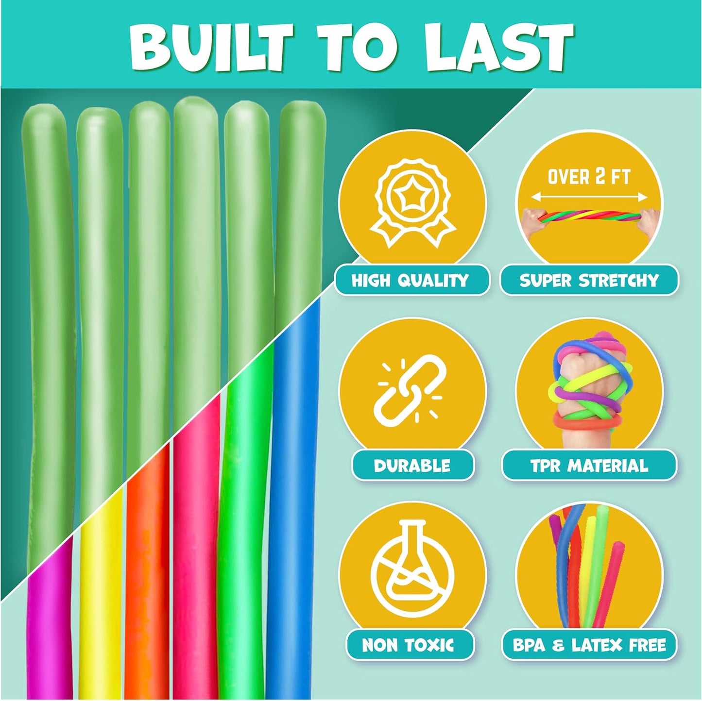 Sensory Toys Stretchy Strings for Toddlers 3+ - Stimulating & Addictive Fidget Toys for Kids - Hours of Fun for Kids - Non-Mouthable Toy 3+ - Glow 6 Pack