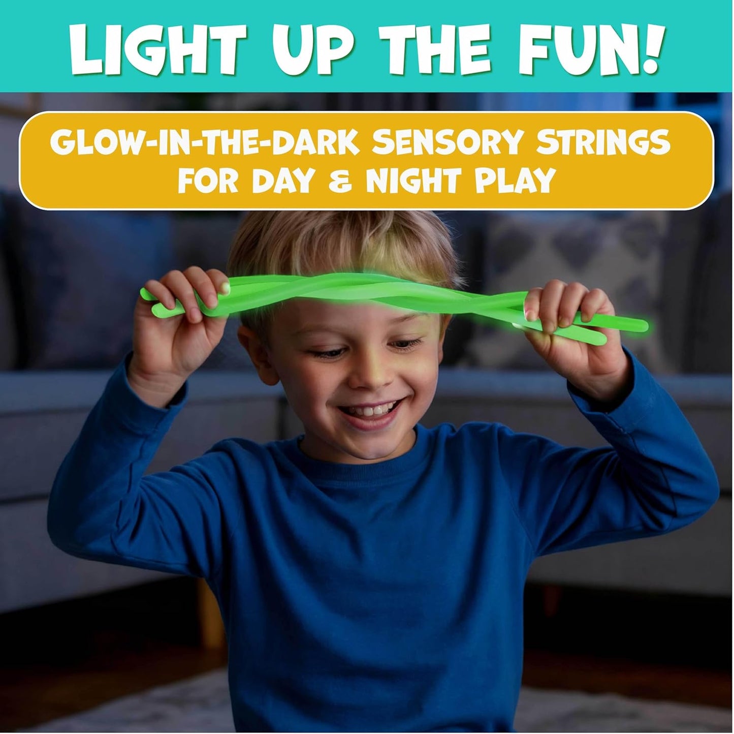Sensory Toys Stretchy Strings for Toddlers 3+ - Stimulating & Addictive Fidget Toys for Kids - Hours of Fun for Kids - Non-Mouthable Toy 3+ - Glow 6 Pack