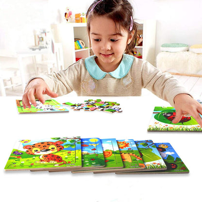 12 Pack Jigsaw Puzzles for Toddlers Wooden Animals Jigsaw Puzzles 9 Pcs with 12 Organize Bags for Kids Ages 2 3 4 5 Preschool Educational Puzzles Learning Travel Toys for Boys and Girls