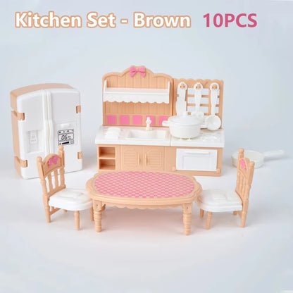 Hot Sale Cute Kawaii Pink 10 Items/Lot Miniature Dollhouse Furniture Accessory Kids Toys Kitchen Cooking Things for Girl Gifts