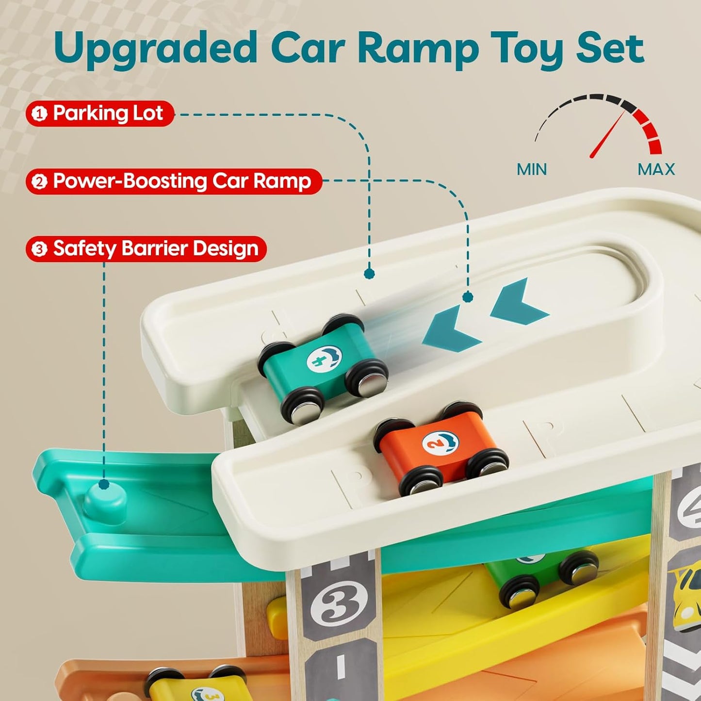 Toddler Toys for 2 Year Old Boy, Wooden Car Ramp Race Track Set, Car Toys for Toddlers 1-3 with Cars and a Garage, Montessori Toys for 12 Year Old Boy Girl,Birthday Gift for Age 18+ Month