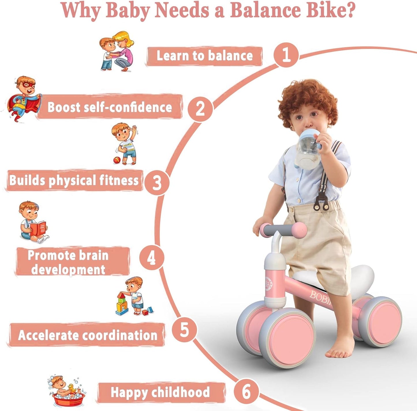 Baby Balance Bike Toys for 12-36 Months Kids Toy Boy Girls Gifts Toddler Best First Birthday Gift Children Walker No Pedal Infant 4 Wheels Bicycle (Pink)